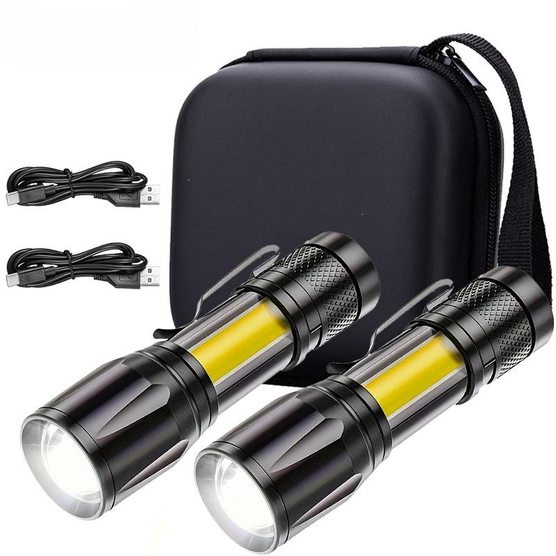 Мини светодиодный фонарик COB+XPE Портативный фонарь USB-зарядка Кемпинговый фонарь Масштабируемый фокусирующий свет Тактический фонарик с зажимом для ручки