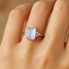 Emerald Cut Moonstone Ring for Women | Rose Gold Plated 925 Sterling Silver Ring with Cubic Zirconia | Wedding, Engagement, Anniversary Gift