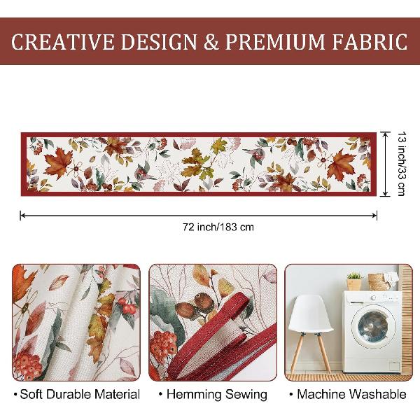 Bonhause Fall Maple Leaves Table Runner 13x72 Inch Autumn Leaf Thanksgiving Kitchen Dining Table Decoration for Indoor Outdoor Home Party Decor