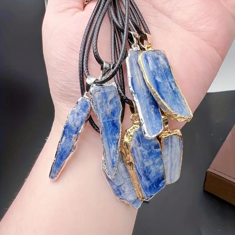 Natural Blue Crystal Pendant Crystal Rough Stone Gold-plated Necklace Irregular Long Pendant Jewelry Accessories