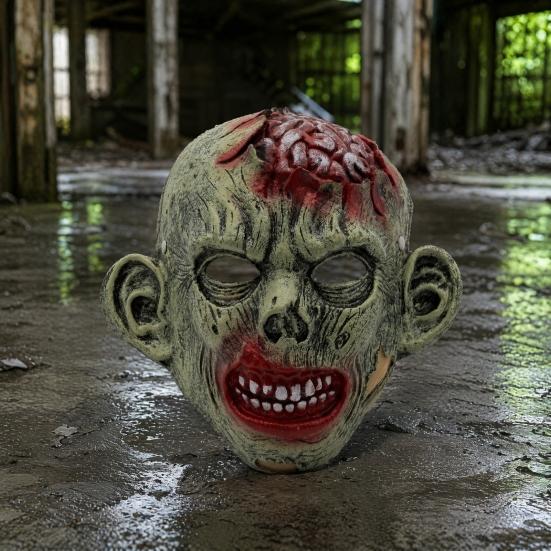 Halloween Cosplay Accessory Green Zombie Mask, Realistic Full Face Mask with Simulated Blood Masque Damaged Flesh And Texture for Scary Party Props