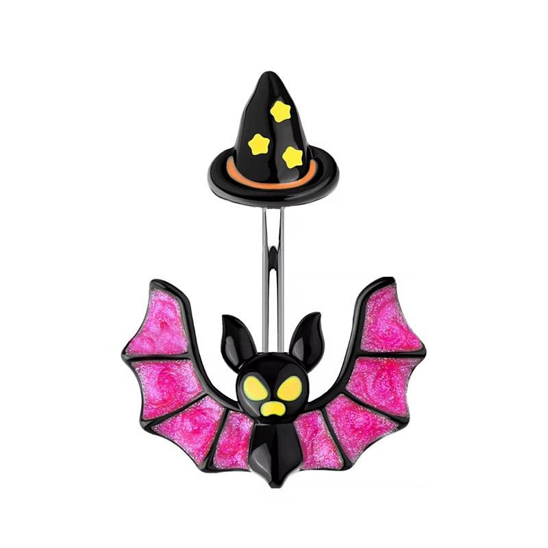 Punk Halloween Stainless Steel Belly Button Ring For Women Girl Personalized Bat Ghost Skeleton Navel Ring Body Piercing Jewelry