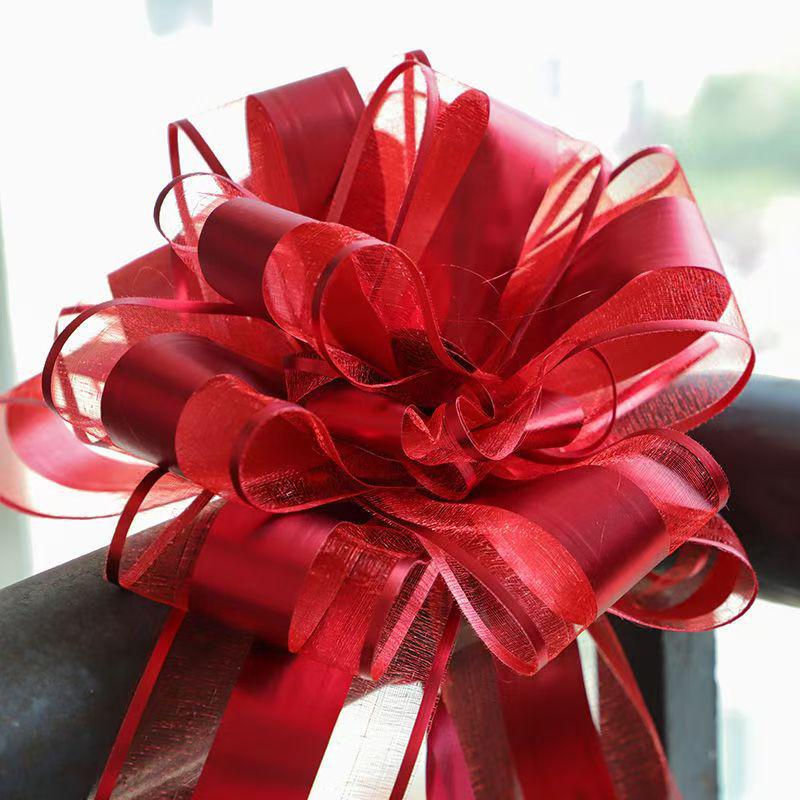 Snow Yarn Ribbon Pull Flowers for Wedding Room & Car Decorations