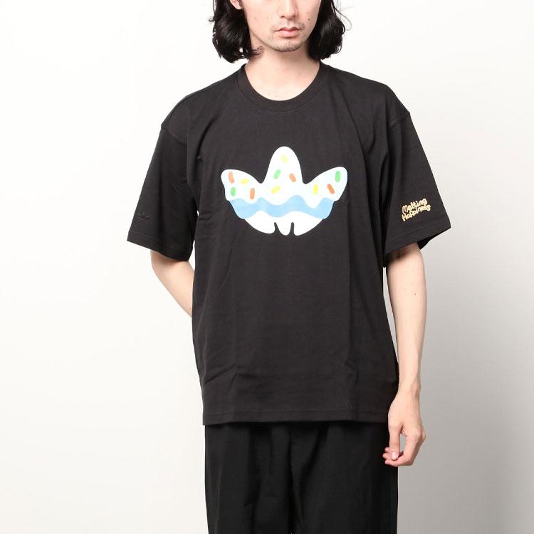 adidas Футболка Originals Trefoil X Melting Sadness Joint с забавным принтом логотипа для мужчин, черная HC5937