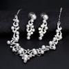 Fashion Alloy Rhinestone Faux Pearl Necklace Earrings Women Bride Jewelry Set