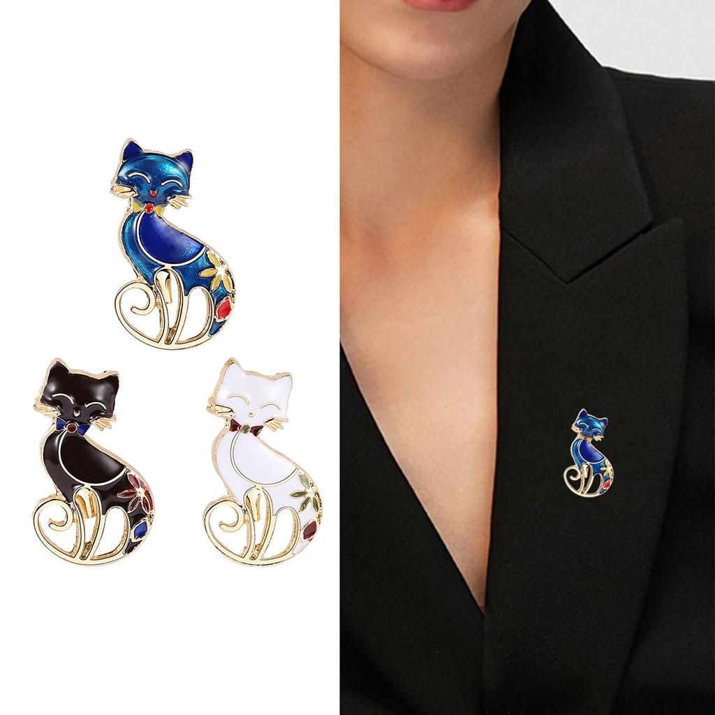 Cartoon Cat Corsage, Creative Three-Color Enamel Kitten Brooch, The Same Elegant Suit Pin For Men And Women