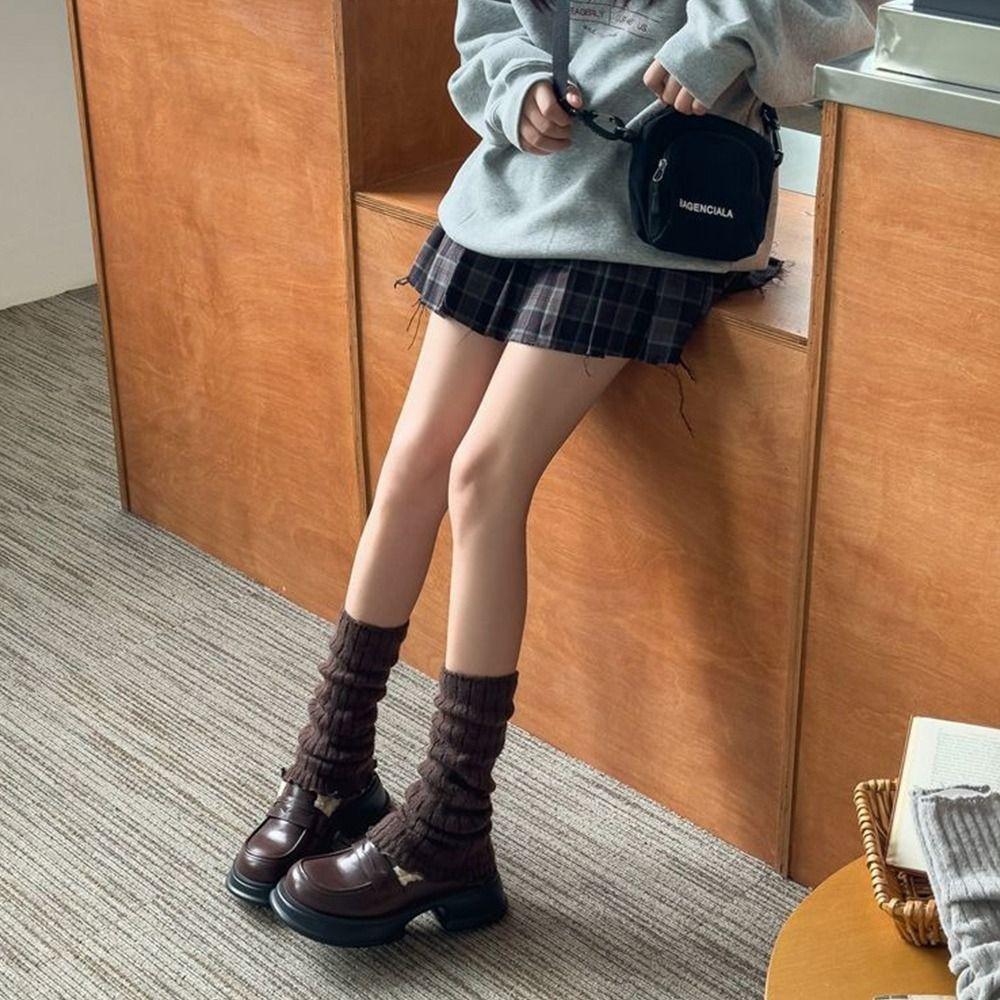 Милые Сладкие Гетры Вязание Теплая Накладка на Ноги Однотонные Длинные Чулки Осень Зима