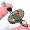 Natural Unakite Jasper,Morganite Gemstone 925 Sterling Silver Pendant 2.68" N1w50