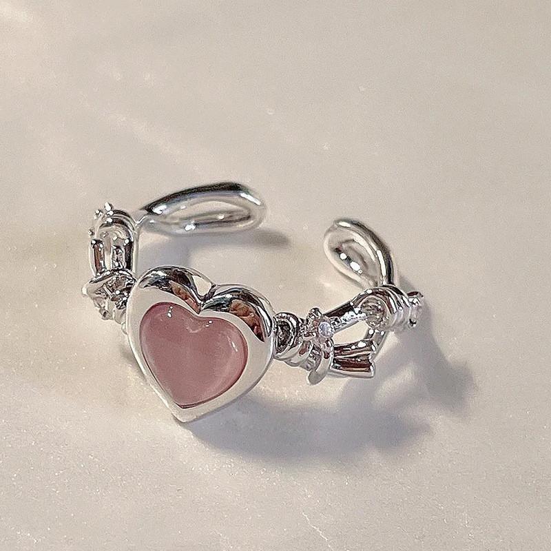 Style Sparkling Pink Zircon Bride Rings for Women Couples Korean Trendy Heart Star Geometric Wedding Party Jewelry