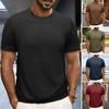 Summer Men Tops Knitted Round Neck Short Sleeves Solid Color Ribbed Elastic