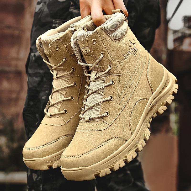 New Spring Outdoor Hiking Shoes Men's Hiking Shoes Off-road Boots Fashionable Thick-soled High-top Military Boots Wear-resistant and Waterproof
