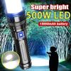 Ultra Bright Flashlight Powerful 500W LED Torch COB Lights Zoomable Lamp Built-in Battery Lantern Rechargeable Flash Light