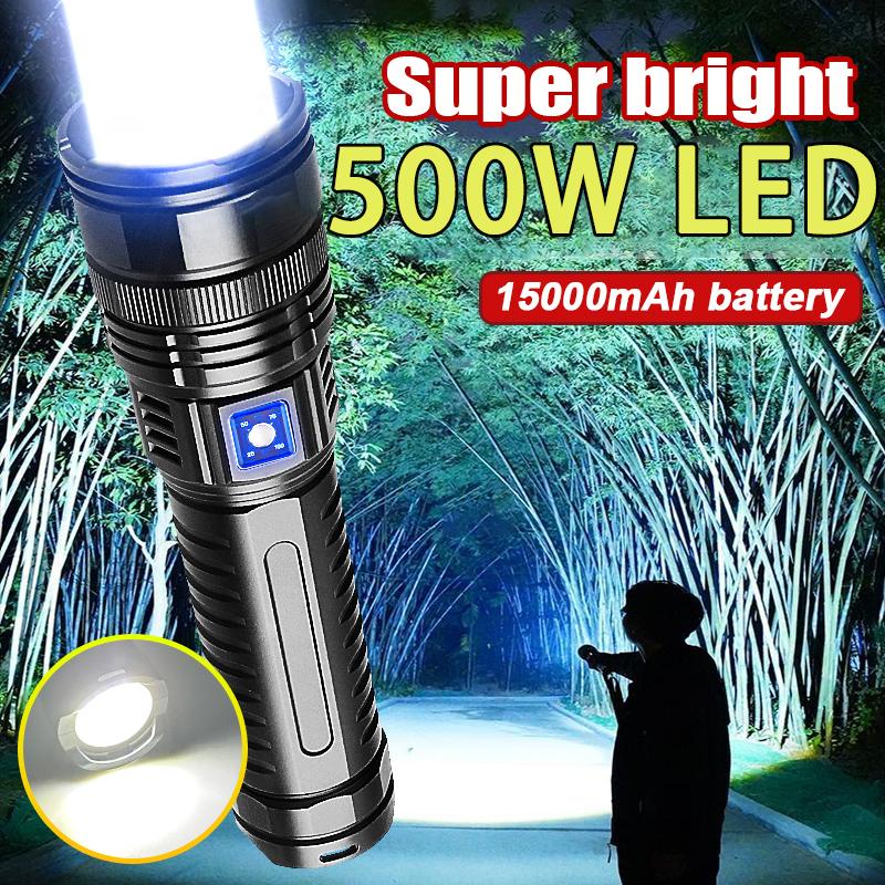 Ультра яркий фонарик, мощный светодиодный фонарик мощностью 500 Вт, COB-фонарь, масштабируемая лампа, встроенный аккумуляторный фонарь, перезаряжаемый фонарик