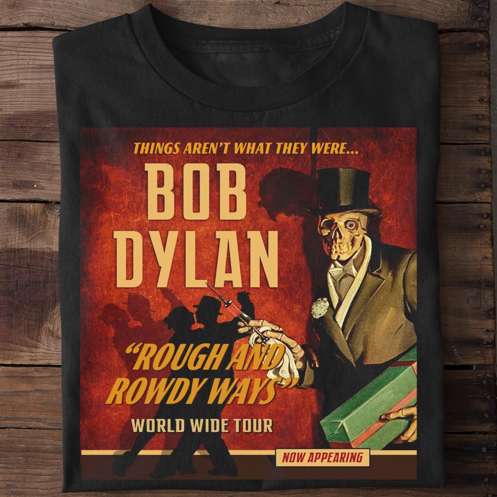 Боб Дилан Тур Rough and Rowdy Ways Подарок на Рождество Футболка Полный Размер MD1536 Унисекс Футболка