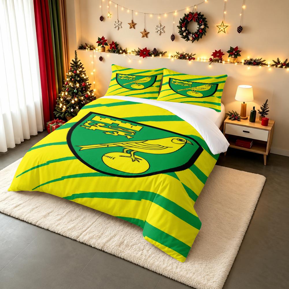 Norwich City Yellow Green Canary Crest Bedding set (1 duvet cover, 2 pillowcases, duvet not included), Soccer Club Badge Art