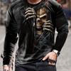 Halloween 3d Skull Skeleton Graphic Print  Long Sleeve T-shirts Fashion Hip Hop Tops Horror Men's T-shirts