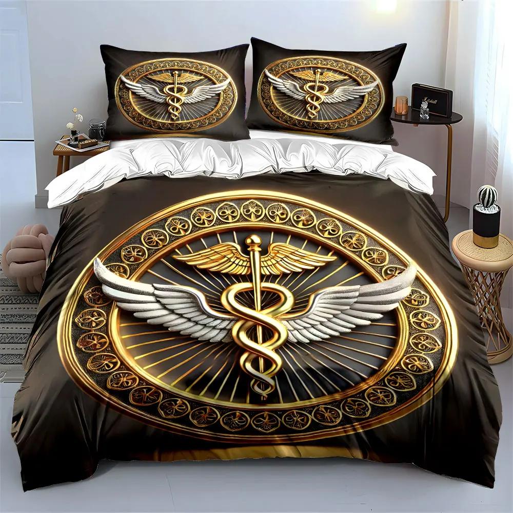 "Golden Medical Symbol Decor Set" Soft Comfortable Duvet Cover Bedding Set Included 1*Duvet Cover & 2*Pillowcases, gift