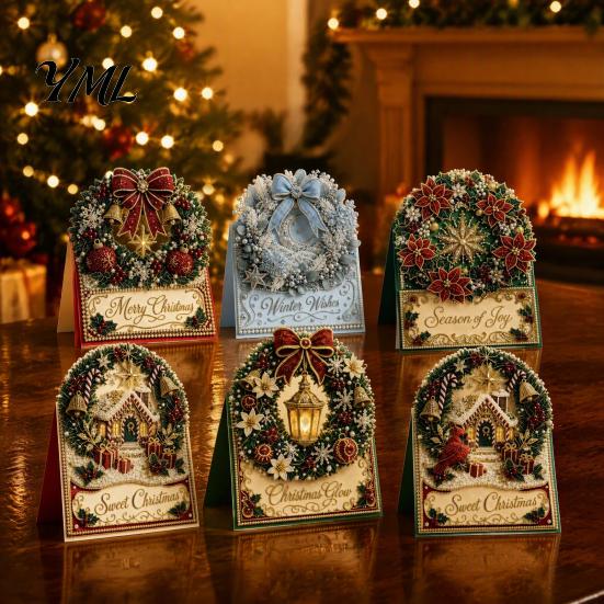 Christmas Card Making Kit DIY Kit, 3D Pop-Up Faux Pearl Art Snowman Holiday Greeting Cards Santa Elk Wreath Card, Handmade Xmas for Family And Friends