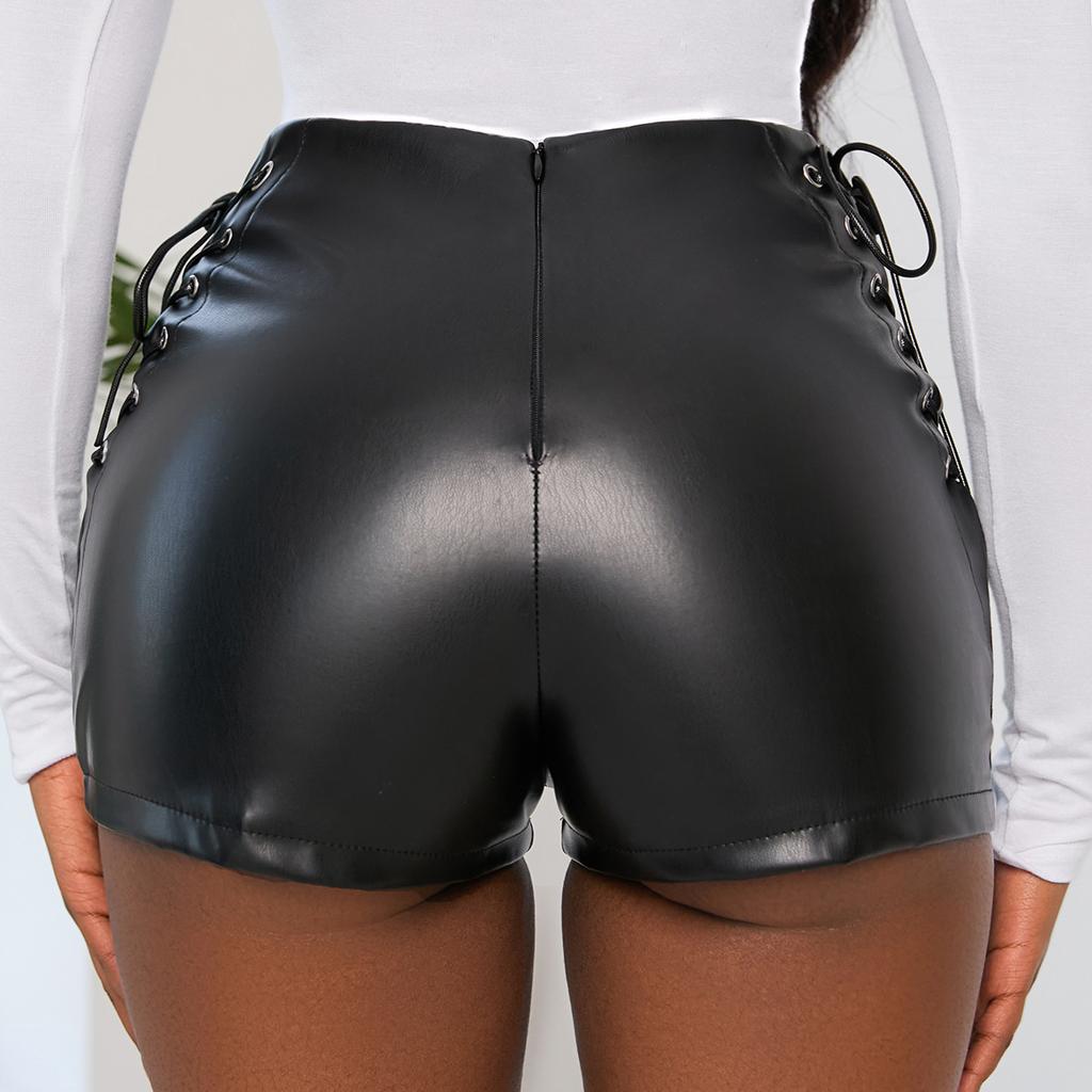 Black High Waist Stretch Shorts Women's Skinny Casual Pants Faux Leather Boot Pants Plus Size