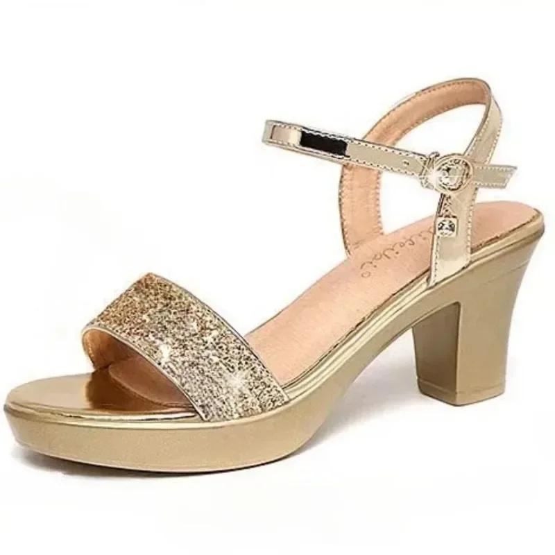 Модные женские босоножки на платформе с толстым каблуком, летние новые открытые туфли-гладиаторы с ремешком на щиколотке для женщин, туфли на каблуке в стиле ретро для улицы