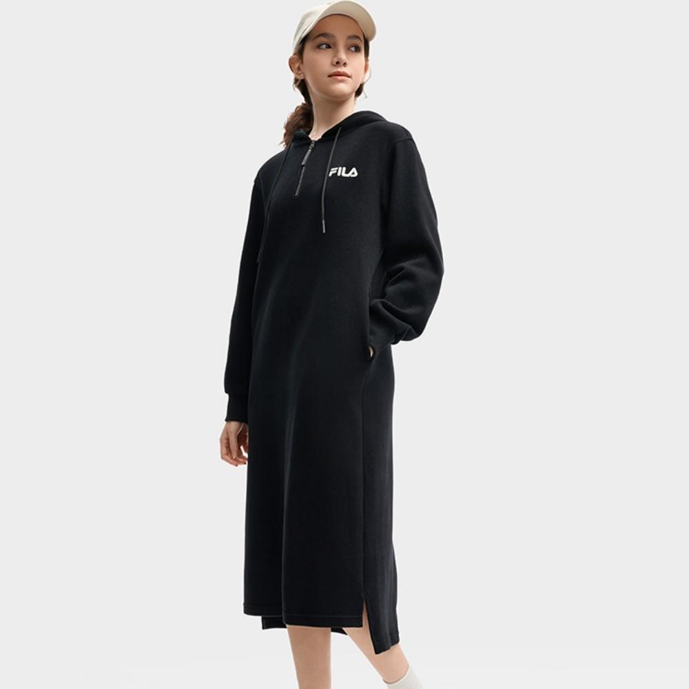 Fila Оригинальное Темное Минималистичное Модное Стильное Длинное Свободное Платье с Капюшоном Женские платья F51W539303FBK