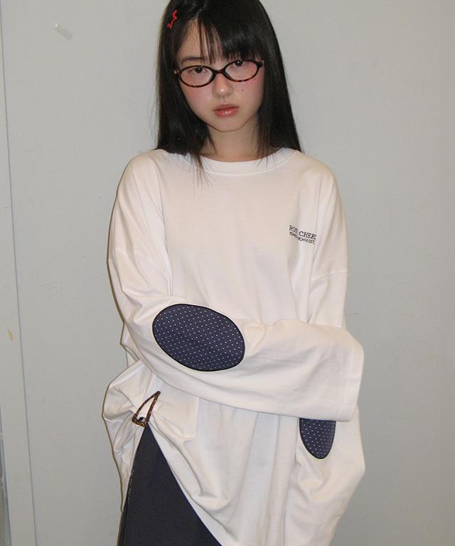 RONRON Dot Elbow Patch Long Sleeve White