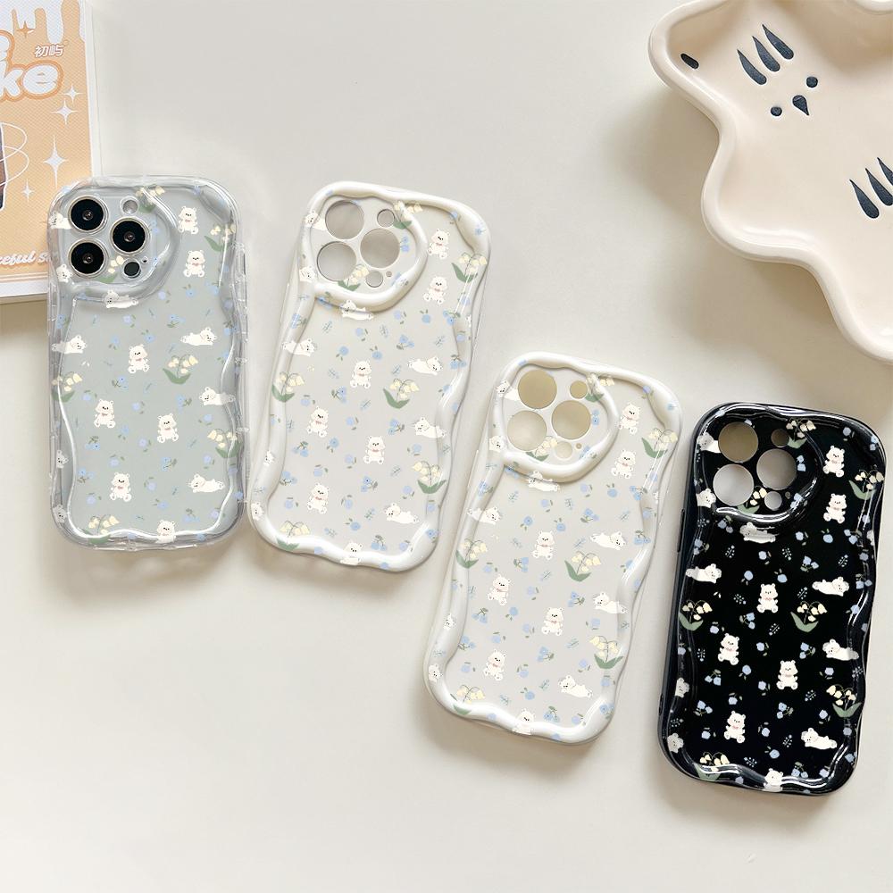 For iPhone 16 15 14 Samsung S25 S24 S23 A06 A13 A14 A15 A16 A55 Redmi 14C 13C Note 14 13 12 Fresh Flowers and Bear Pattern Soft Silicone Phone Case
