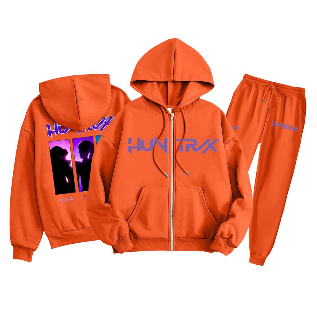 Детская мода Толстовка с капюшоном на молнии с длинными рукавами и спортивные штаны Однотонный комплект толстовки с карманами