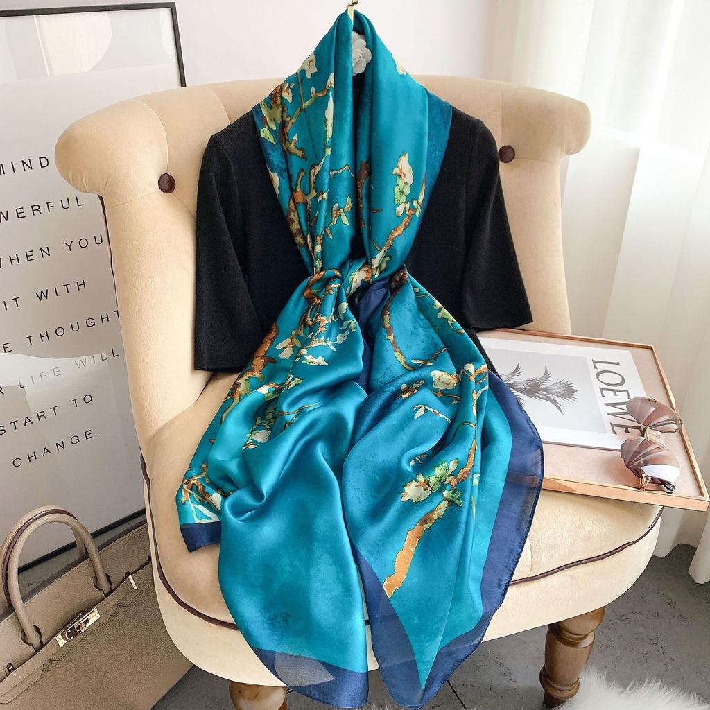 Big Size Women Scarf Spring Silk Hijabs Floral Print Shawls and Wraps Ladies Pashmina Bandana Foulard Soie Scarves