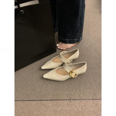 Женские туфли-лодочки на плоской подошве с острым носком, черные, весенне-осенние, на низком каблуке, темпераментные, Мэри Джейн, из маленькой кожи