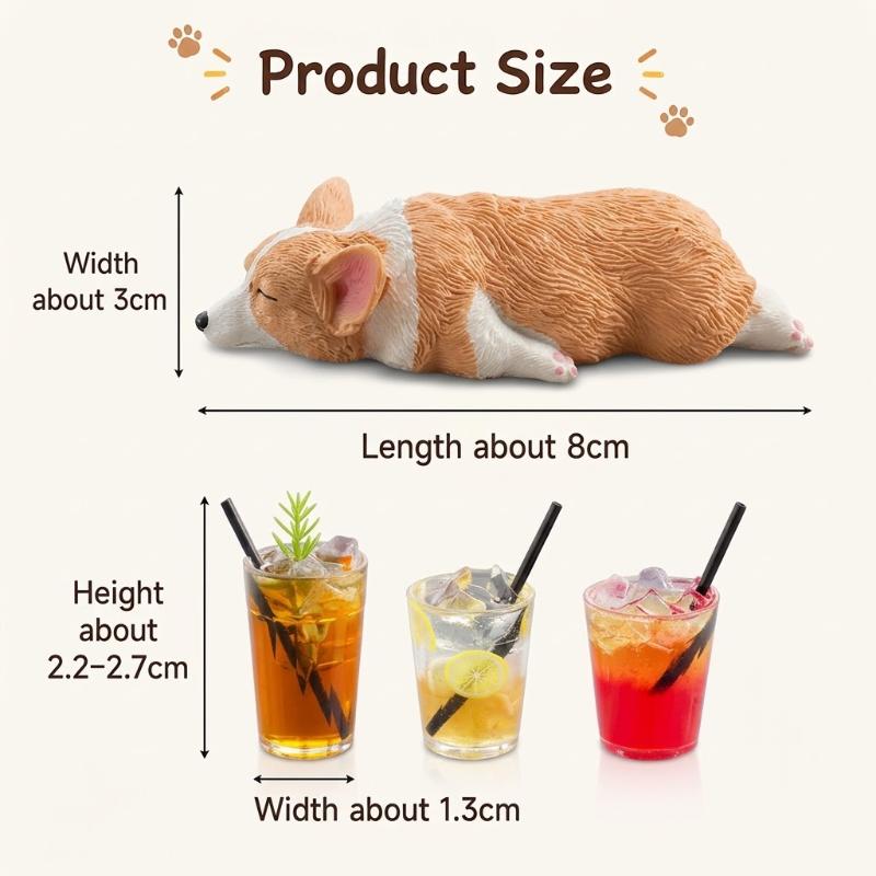 Sleeping Corgi Auto Dashboard Ornaments 4Pcs Realistic Mini Drink Decor Cute Car Interior Desktop Decoration