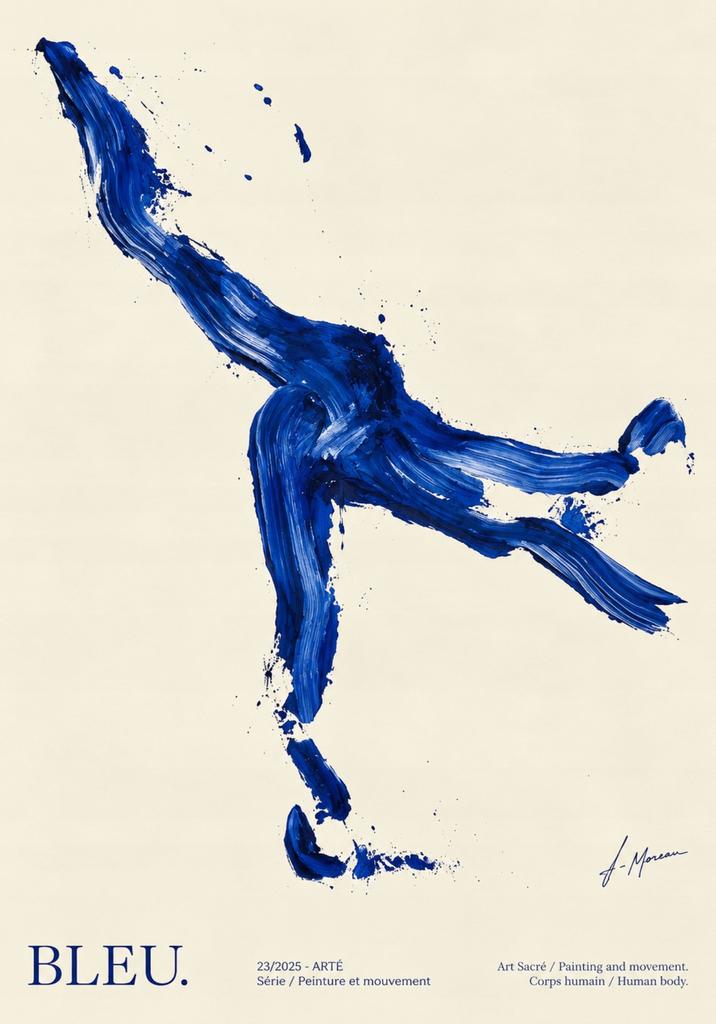 Poster 21X30 Bleu Abstract Figure In Motion Blue Minimalism A4