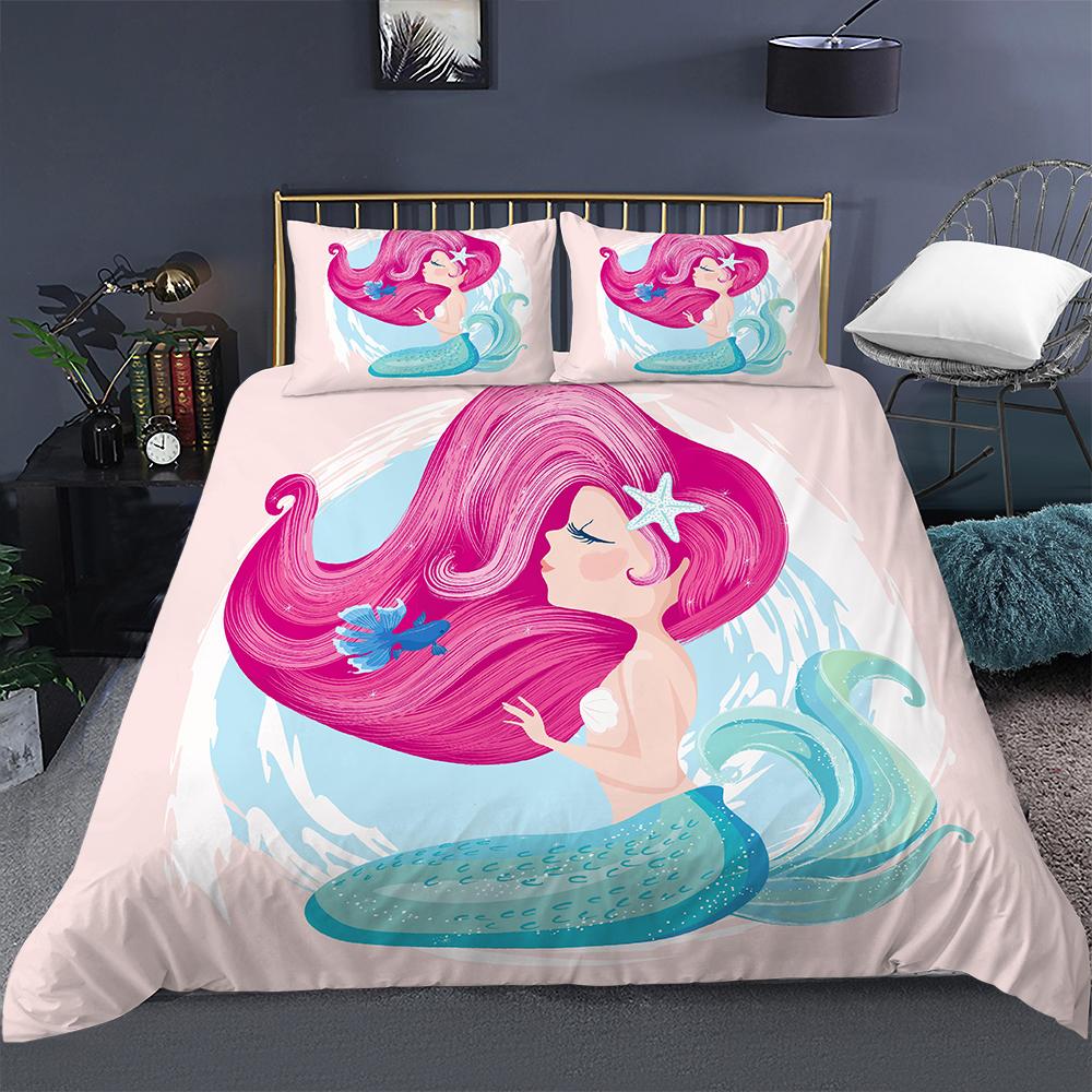 Комплект постельного белья для девочек Русалка Набор пододеяльника с наволочкой Мультяшные Эдредоны Ниньос Девочка Принцесса Покрывало Полный размер