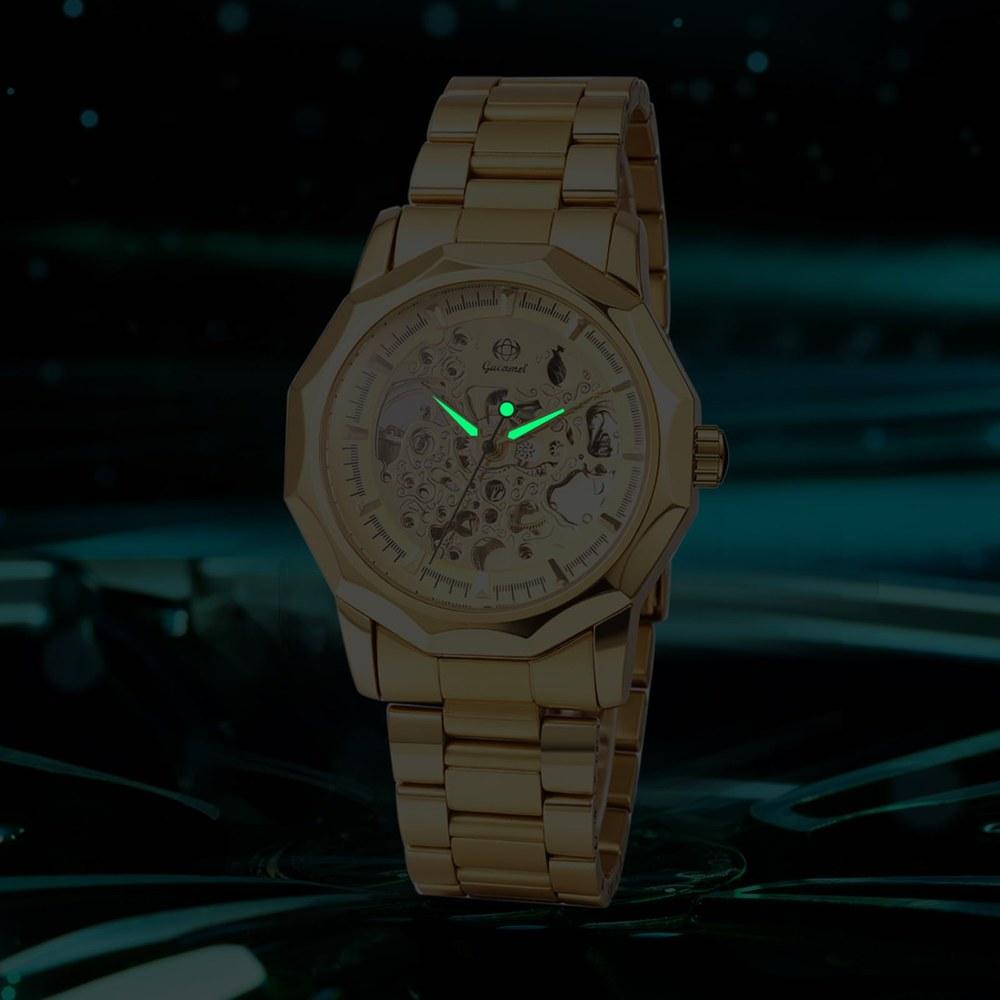 Oidea Men's Octagonal Automatic Wristwatch Business Classic Easy Gear Style Luminous Stainless Steel Durable Gift Gold