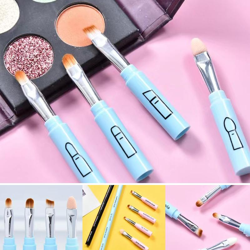 4 в 1, многофункциональный набор кистей для макияжа, гаджет для макияжа, съемная кисть для теней для губ, губка, кисть для теней для век для домашнего путешествия