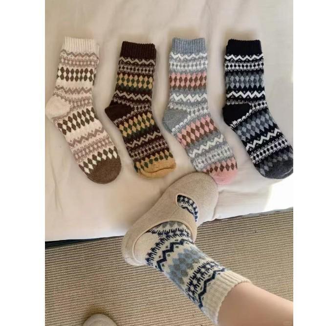 Норвежские шерстяные носки Fair Isle - Очень толстые, ретро, этнический стиль, зимние носки-слаучи