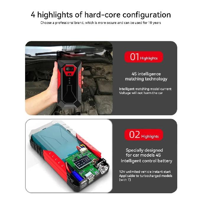 2026 Портативный автомобильный пусковой устройство Power Bank Автомобильное пусковое зарядное устройство 12В Стартовое устройство Бензиновый Дизельный автомобиль Аварийное пусковое устройство
