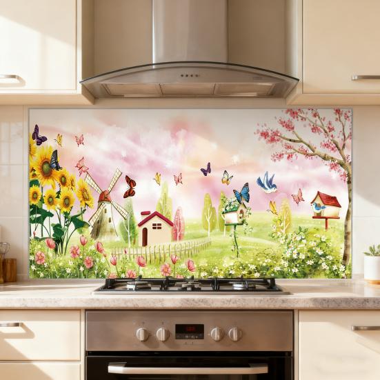 Kitchen Oil Proof Wall Stickers Flowers/Fruits/Green Leaves Waterproof Backsplash Wall Protector Film Removable Tile Decal for Cupboard