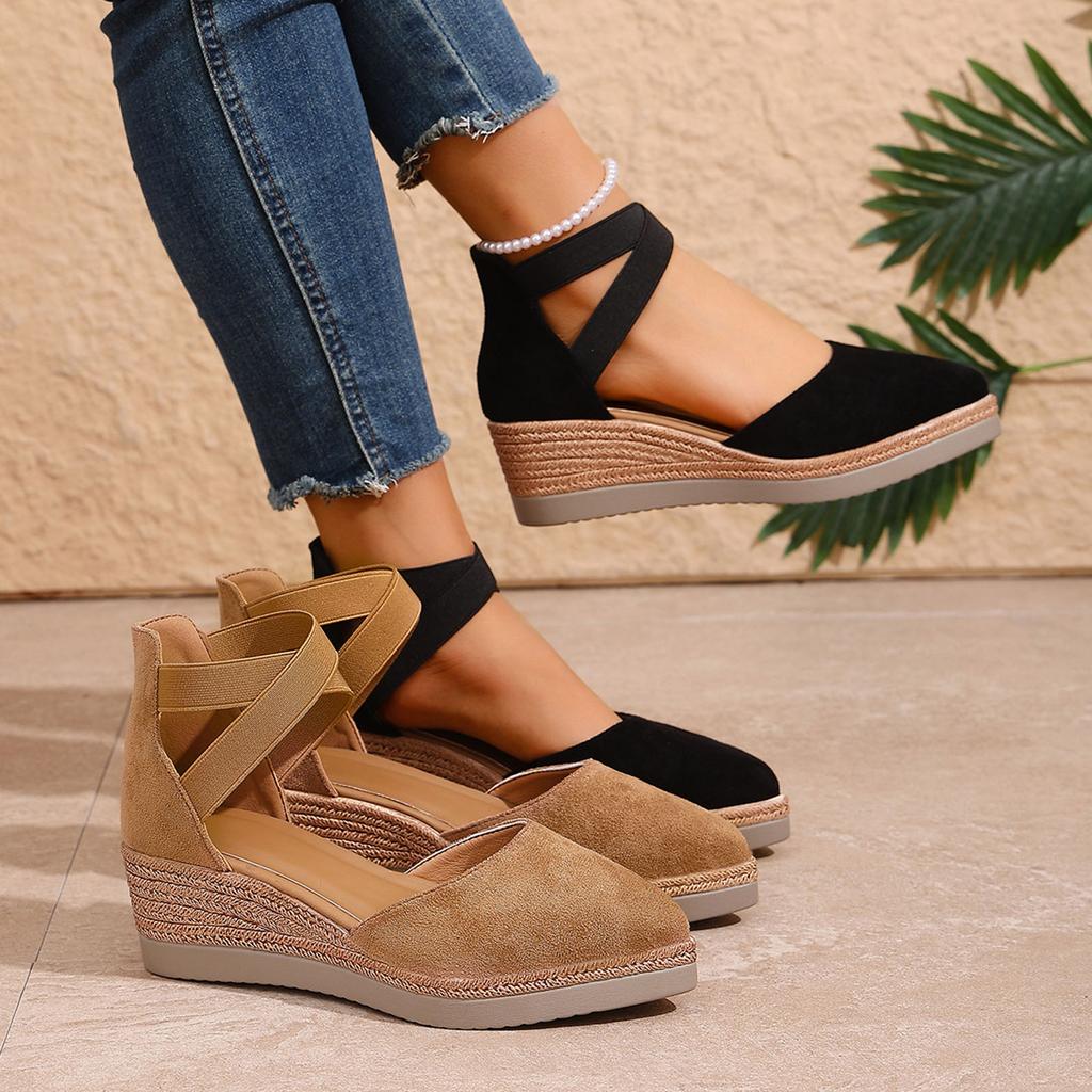 Горячая Распродажа Сандалии Женские Заостренный Носок Замшевые Сандалии на Танкетке с Толстой Подошвой Удобные Шлепанцы и Вырез Дизайн Подходящие Сандалии