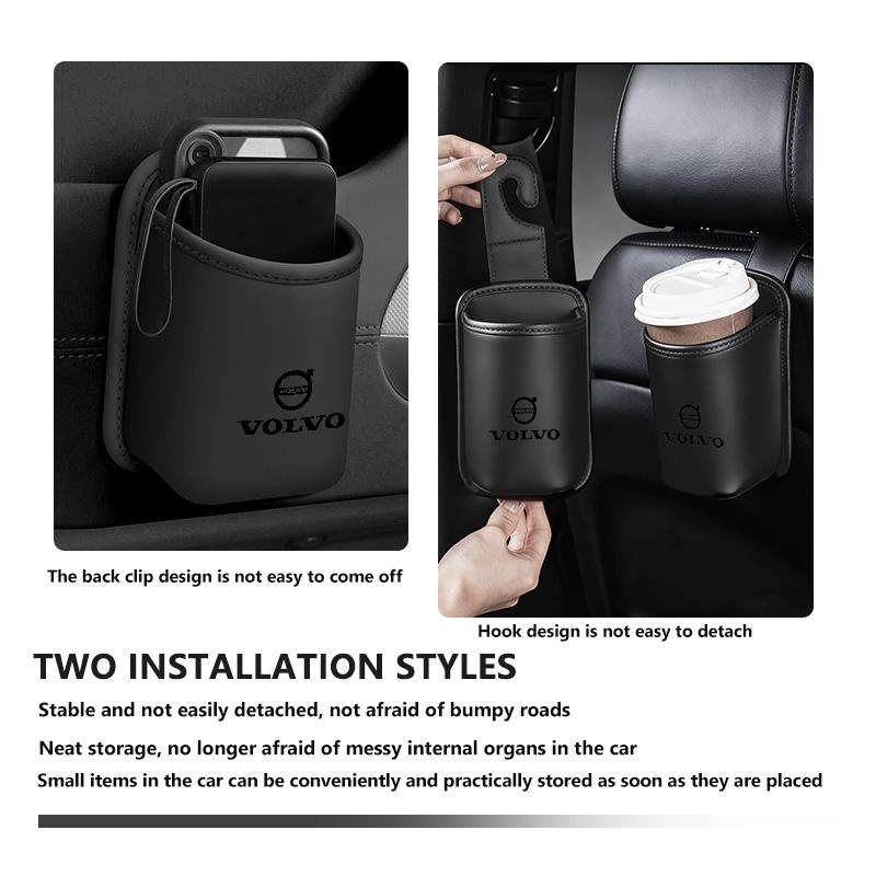 AABBD1 Leather Car Seat Cup Holder Hang Drink Storage Box Accessorie For Volvo V40 V60 C30 C70 S60 S80 S90 XC40 XC60 XC70 XC90 T6