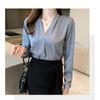 Vintage V-neck Shirt for Women Spring and Summer Long-sleeved Temperament Chiffon Workwear Suit with Simple Bottoming Tops