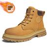 Leather Thick-soled Heightening Martin Boots Women's Couple's Big Yellow Boots Men's Locomotive Shoes High-top Outdoor Tooling Short Boots