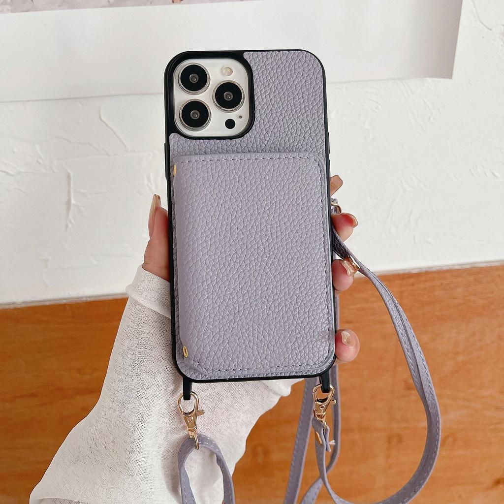 Кожаный кошелек через плечо с отделениями для карт для iPhone 16 Pro Max 15 Plus 14 13 12 11, сумка с длинным ремешком, карман, чехол с рисунком личи