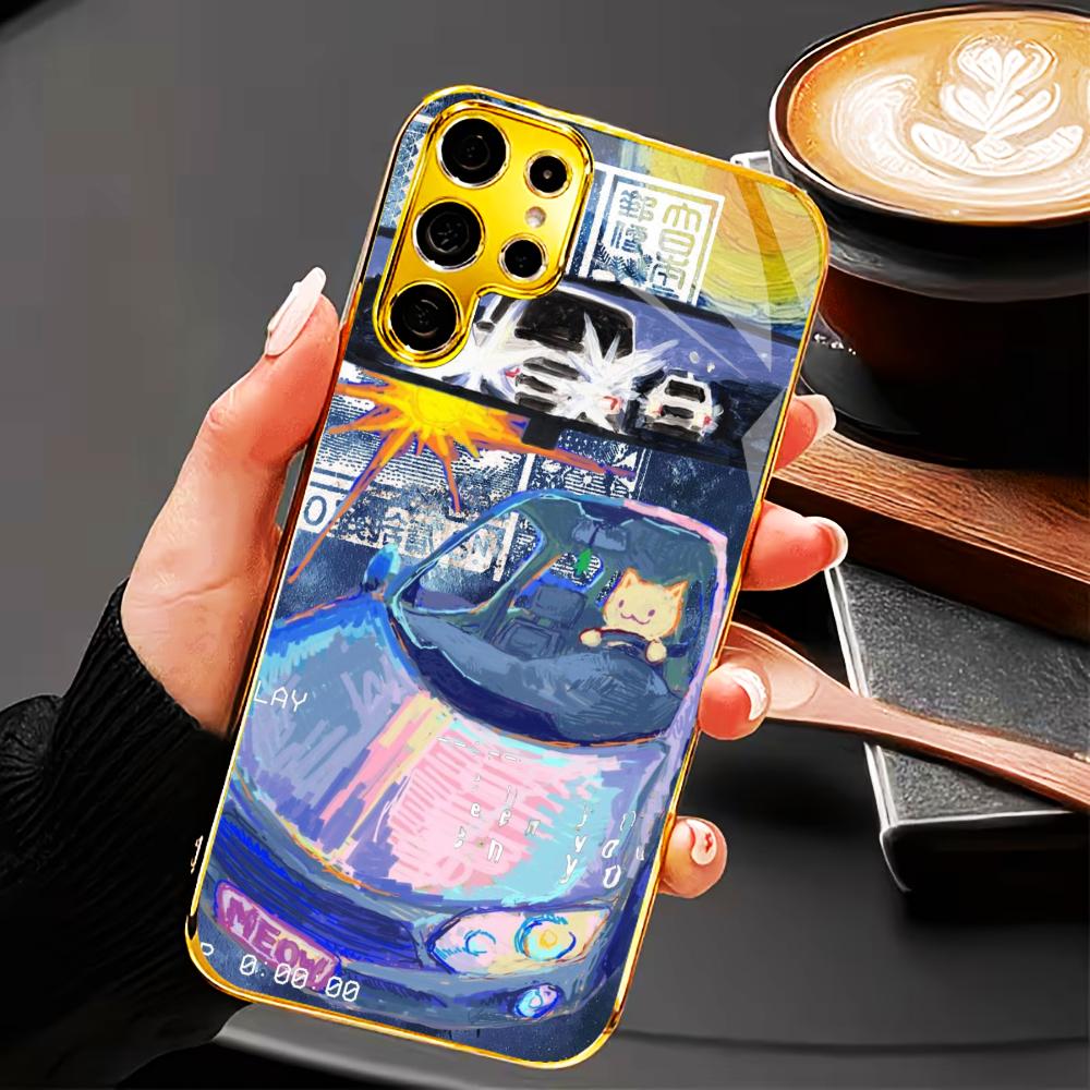 Чехол для телефона Samsung Galaxy S26 S25 S24 S23 S22 S21 FE, Ultra, Plus, Painting Car, Simplicity, High-end Electroplating Glass