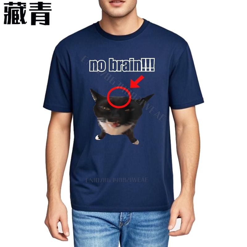 Unisexs Top ONeck Breathable Tee No Brain Cat Face Print Breathable Classic Tshirt Retro Summer Tshirt Short sleeve