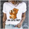 Unisex Casual Short Sleeve T-Shirt, 100% Polyester, Round Neck, Coffee Bear Print, Loose, Fashion, Summer Top
