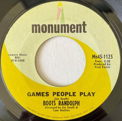 7-дюймовая пластинка BOOTS RANDOLPH - Games People Play MN451125 Monument 1969 США Фолк Б/У