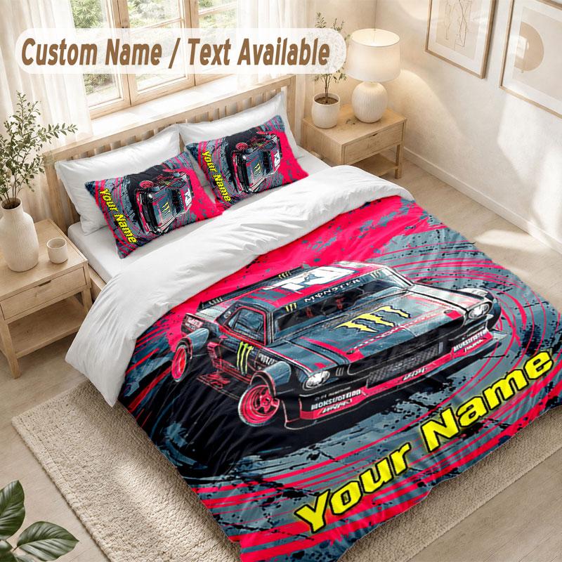 Custom Name Bedding Set 3 PiecesMonster Energy Print Duvet Cover + 2 Pillowcases Soft Bed Decor