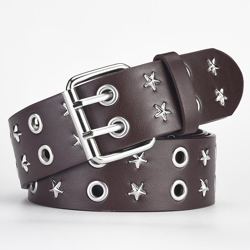 Star Style Double Exhaust Eye Punk Style PU Belt Decorative Trouser Belt