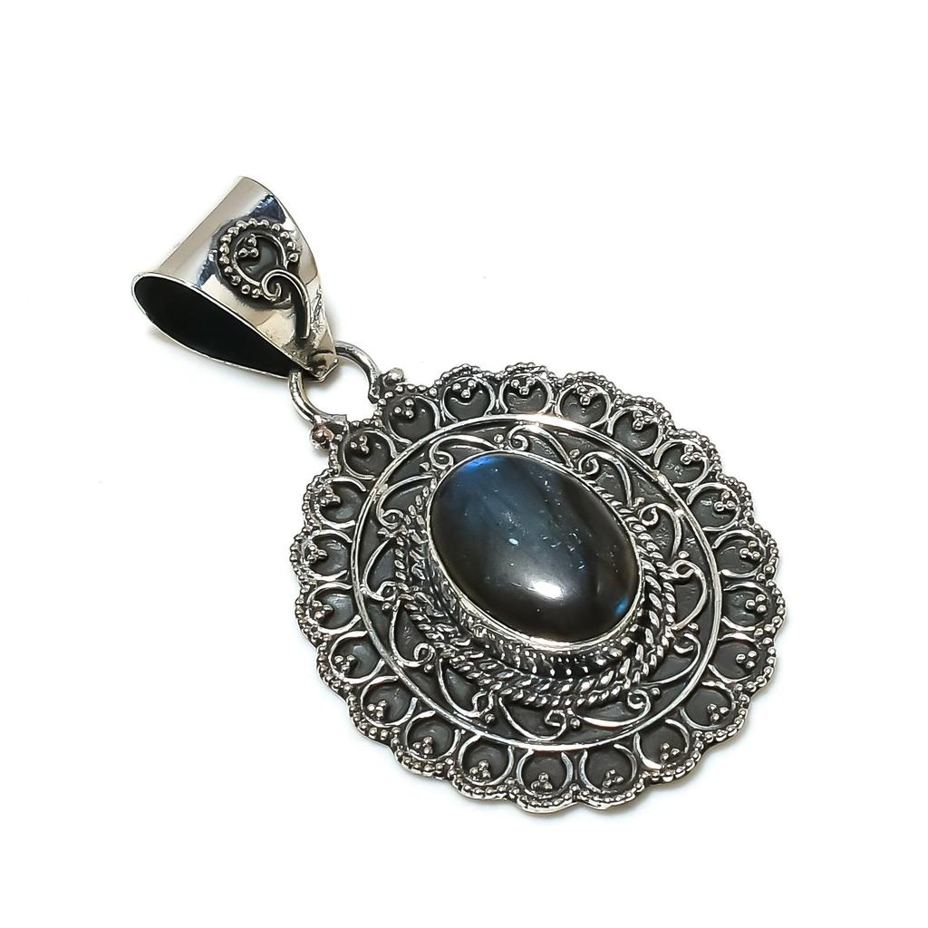 Кулон из лабрадорита, ювелирное изделие ручной работы, ожерелье из стерлингового серебра 925 пробы, натуральный голубой огненный лабрадорит, драгоценный камень, кулон, подарок для него на Новый год